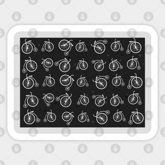 Retro Bicycle Pattern on Black Background Sticker by DesignWood Atelier